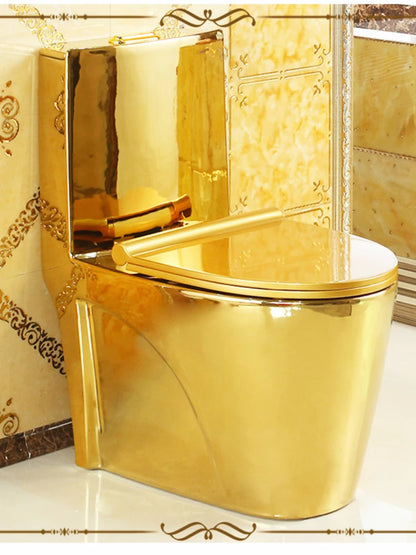~Venta caliente de artículos sanitarios dorados para baño, inodoro de cerámica de una pieza montado en el piso, chapado en oro