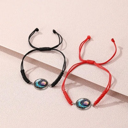 2Pcs Romantic Couple Bracelet Stainless Steel New Sun and Moon Lovers Charm Bracelet Glow in The Dark Adjustable Woven Bracelet