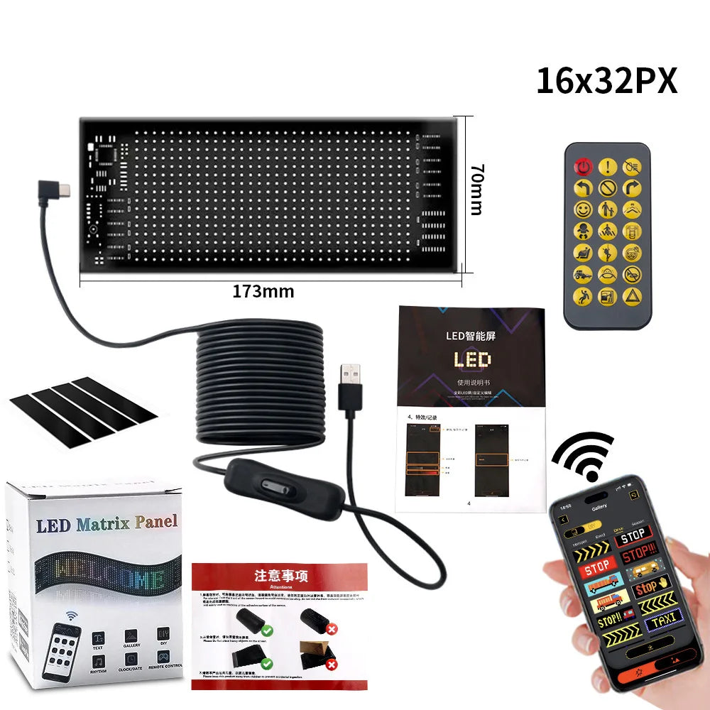 USB LED Matrix Pixel Panel With App Control 5V Flexible Scrolling Bright Advertising LED Signs RGB Pattern Car Animation Display