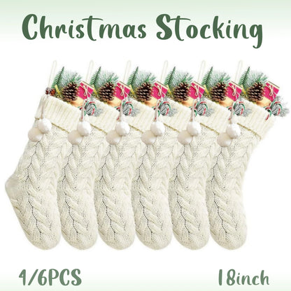 4/6PCS Christmas Stockings Knit Xmas Stockings 18 In Large Fireplace Hanging Stockings For Holiday Christmas Tree Party Decor