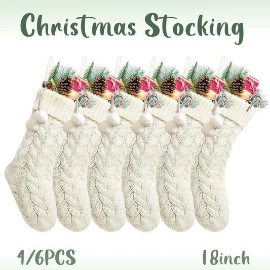 4/6PCS Christmas Stockings Knit Xmas Stockings 18 In Large Fireplace Hanging Stockings For Holiday Christmas Tree Party Decor