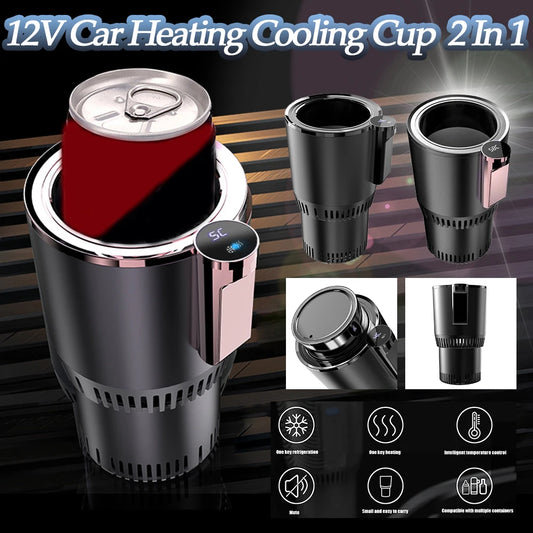 Calentador de tazas para oficina y automóvil de 12 V, enfriador con pantalla de temperatura, soporte para taza de bebida inteligente 2 en 1, enfriador de bebidas, calentador de biberones