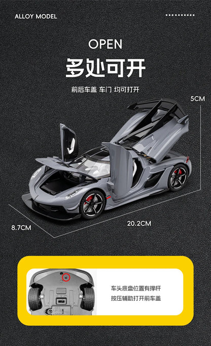 1:22 Jesko coche deportivo simulación de fundición a presión modelo de aleación de metal coche sonido luz pull back colección niños juguete regalos C359
