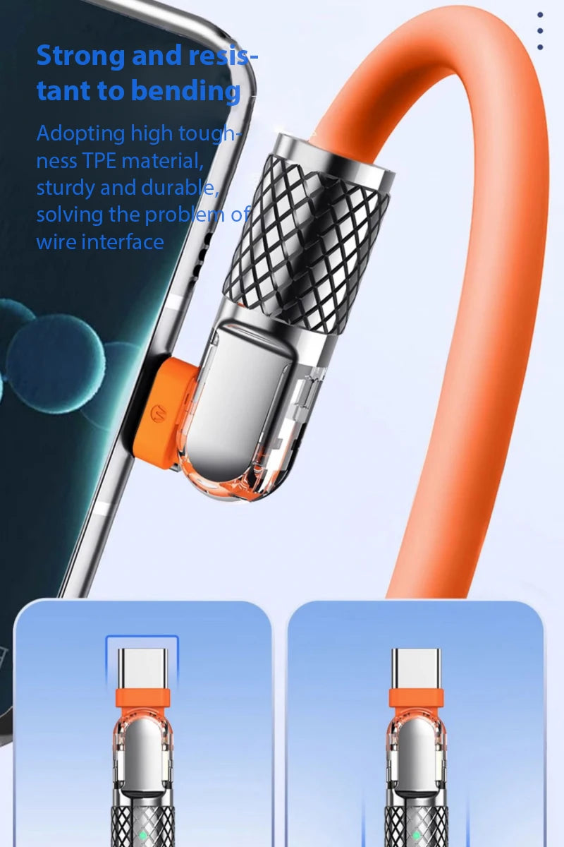 5A Super Fast Charge Type C Cable 180° Degree Rotation Elbow Cable for Xiaomi Samsung Phone Charger Liquid Silicone USB C Cable