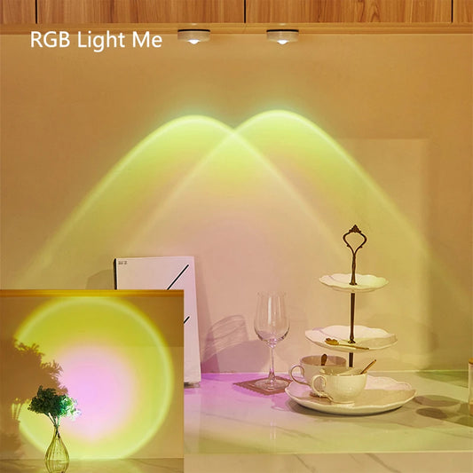 Sunset Lamp Under Cabinet Lights Battery Operated Sunset Projector Kitchen Wine Cabinet Closet Decor Bedroom Atmosphere Lamp