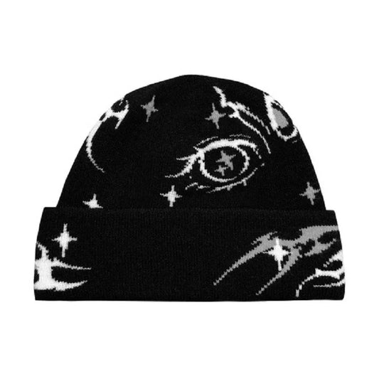 Bonnet tricoté en laine et acrylique à motif gothique Y2K pour femme, bonnet jacquard coupe-vent chaud pour homme, style hip-hop, grunge, décontracté, pour l'extérieur