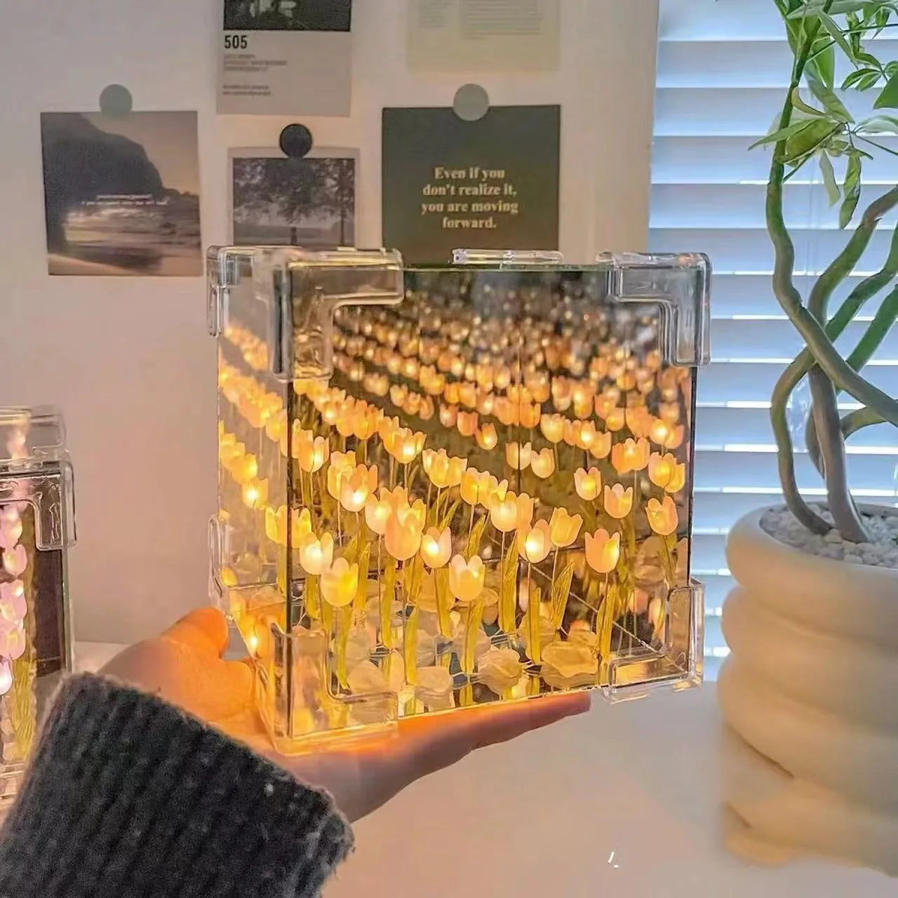 Tulip light lamp Diy Tulip Flower Sea Cube Three-Dimensional Small Night Lamp Material Package for Girlfriend Christmas Gift