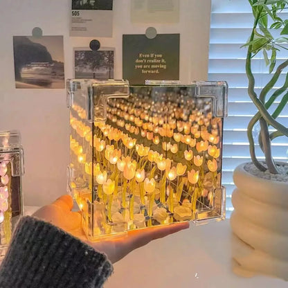 Tulip light lamp Diy Tulip Flower Sea Cube Three-Dimensional Small Night Lamp Material Package for Girlfriend Christmas Gift