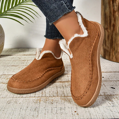 2024 New Hot Sale Suede Leather Ankle Boots Women Round Toe Thicken Fuzzy Snow Boots Comfortable Flat Anti-Slip Booties Mujer