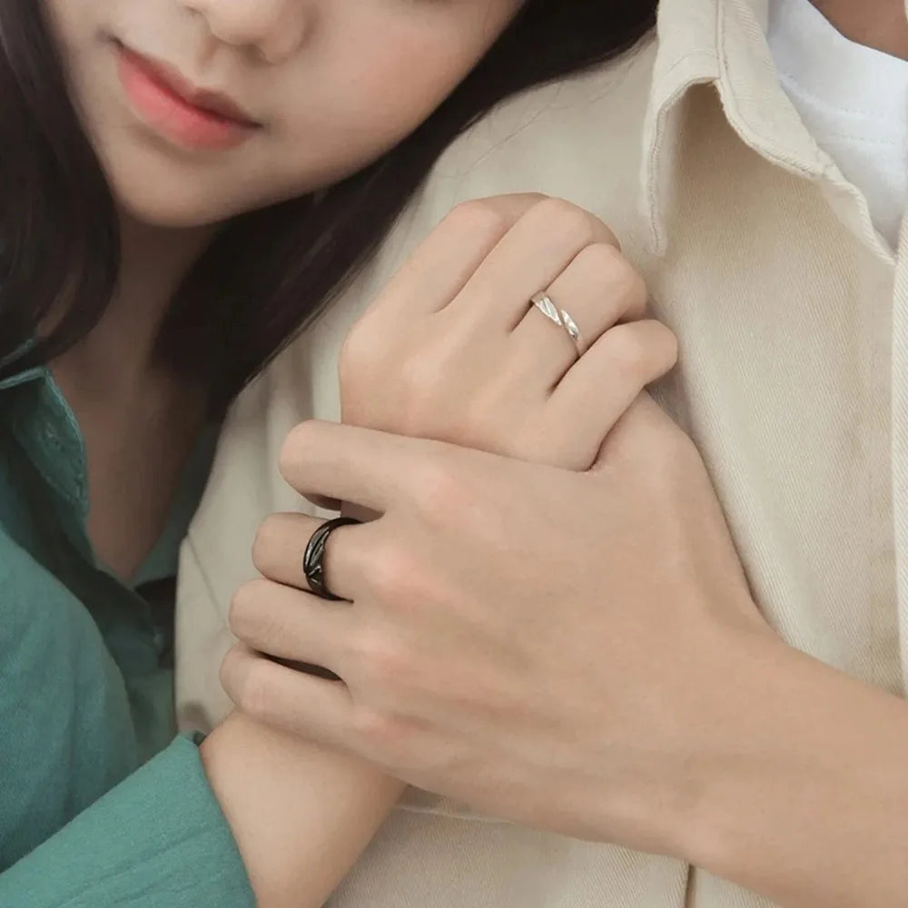 Simple Couple Ring Men and Women Adjustable Sun and Moon Ring Set Angel Demon Dragon Open Ring Niche Party Couple Gift Jewelry