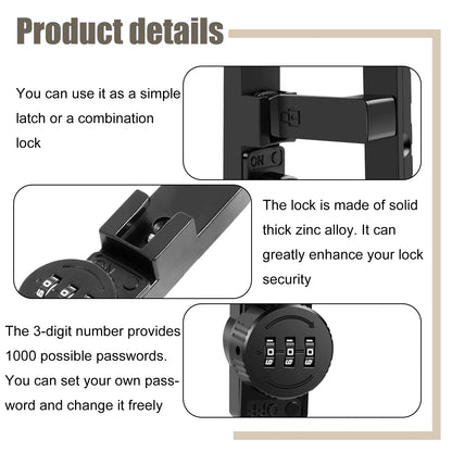 Password Sliding Door Lock 90/180 Degree Flip Combination Cabinet Locks Barn Door Lock Latch for Small Doors Storage Room Garage