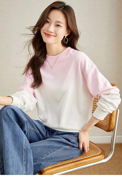 VIMLY Loose Gradient Sweatshirts for Women  Autumn Fashion Casual Round Neck Pullovers Long Sleeve Tops Female Clothes M2967