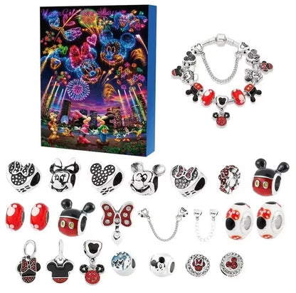 Stitch Mickey Christmas Advent Calendar Disney Bracelets 24 Days Xmas Countdown Calendar Diy Jewelry Making Kit Kid'S Gifts