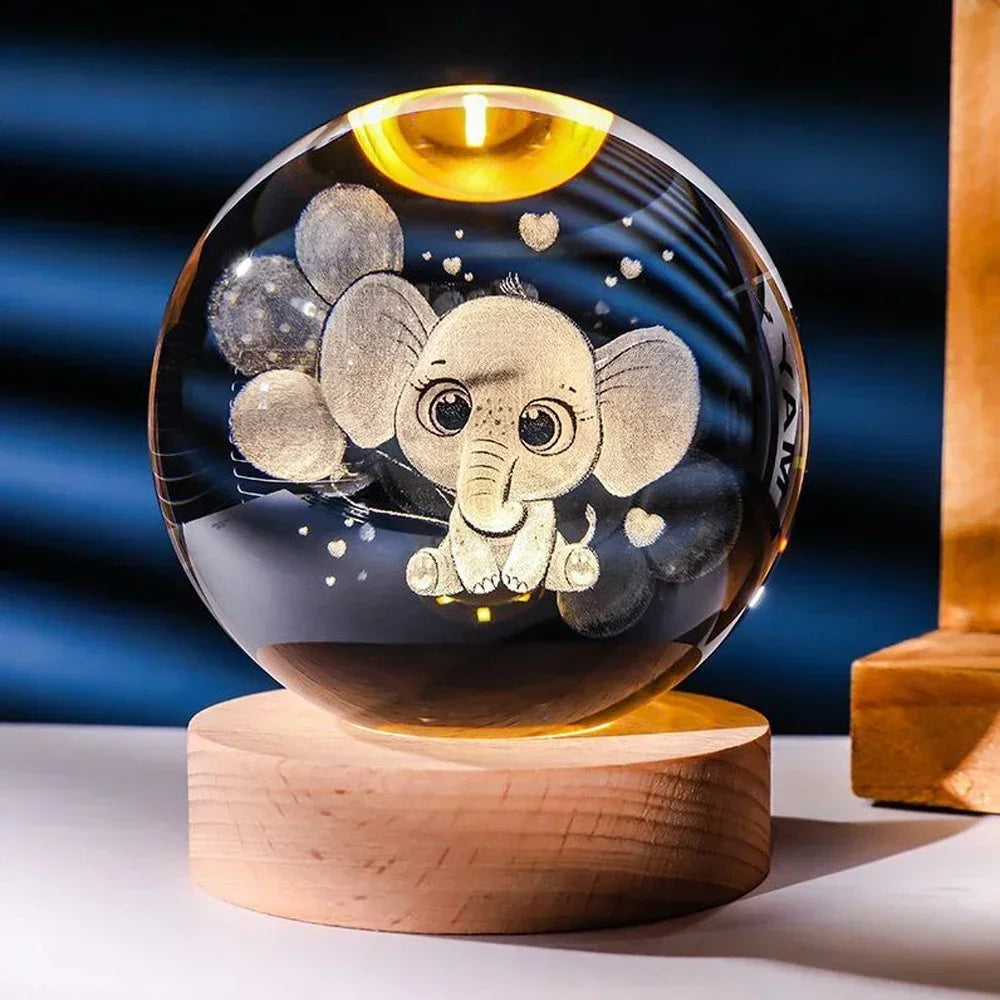6cm 3d Crystal Ball Led Night Stitch Pikachu Doraemon A Dream Hellokitty Desktop Decoration Lamp Laser Carving Children Gifts
