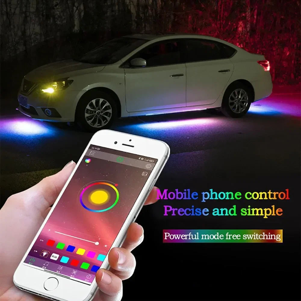 Car Colorful Modification Rainbow APP Flow Light Running Lantern RGB Car Bottom Music Rhythm Decorative Light