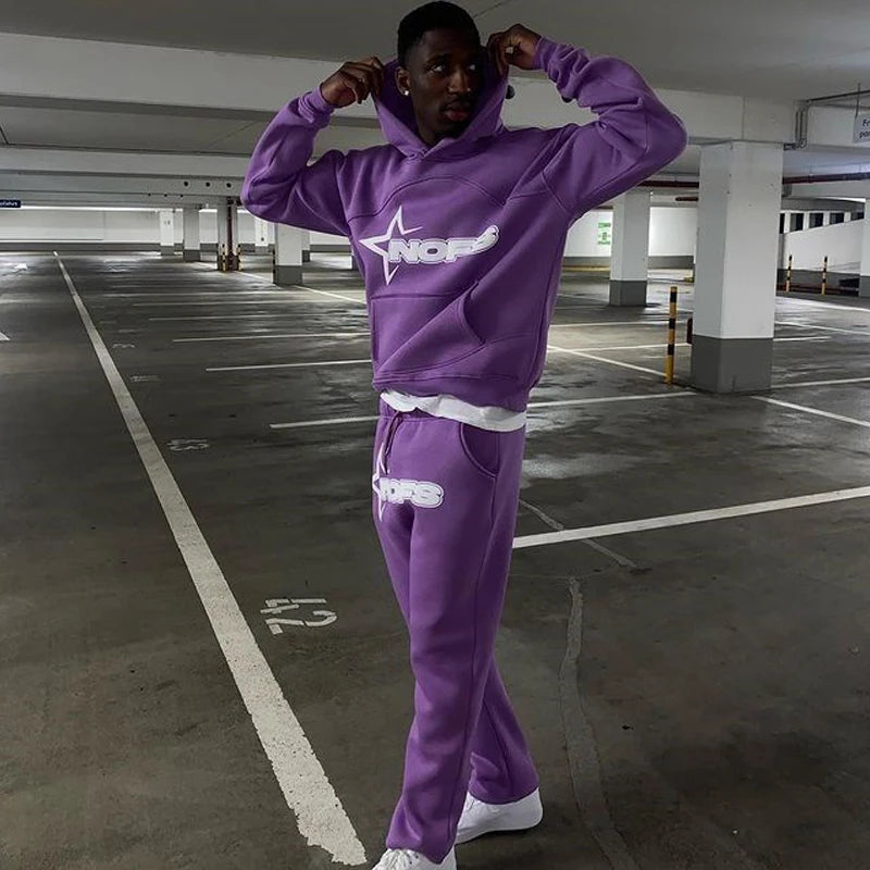 2024 New 2 Piece Set Letter Printing Streetwear Y2K Men's Hip Hop Oversized Hoodie Sweatshirt Sweatpant Casual Pants Sportswear