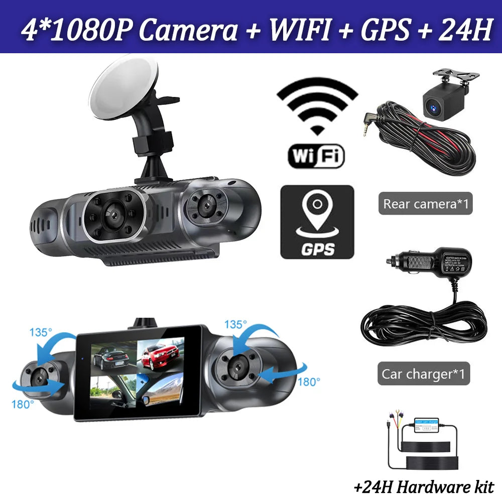360 Degrees 4Camera GPS Car DVR 4*1080P Video Recorder WIFI APP Dash Cam Front right left Rear View camera 24h Parking Monitor