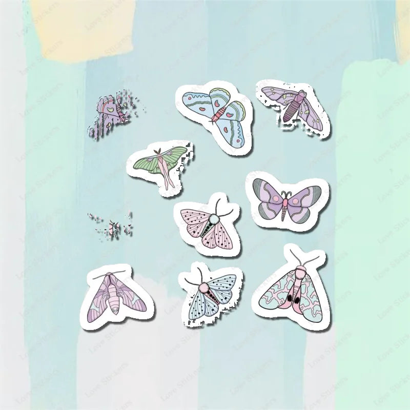Pastel Moths 5PCS Stickers for Living Room Bumper Anime Cute Kid Car Art Print Window Home Decor