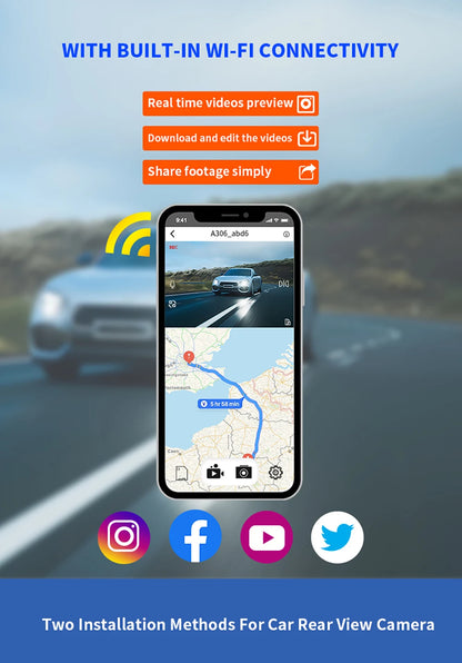 Grabadora de video DVR para automóvil de 4 lentes 1080P con control por aplicación WIFI, cámara de tablero de 360 ​​grados, visión nocturna, cámara de visión trasera delantera izquierda y derecha para automóvil