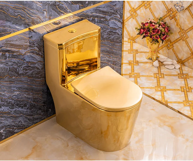 Siphon Water-Saving Mute Tuhao Gold Toilet Anti-Blocking Deodorant Ceramic Electroplating Gold