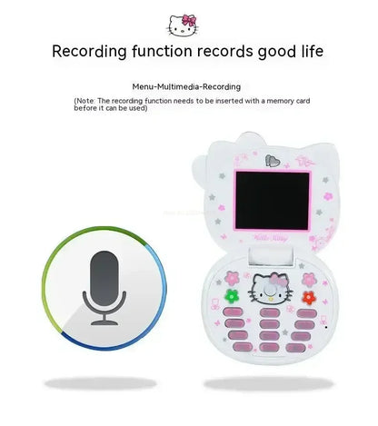 Sanrio Hello Kitty Flip Phone New Cartoon Cute Children White Pink Kawaii Mini Phone Children Birthday Gifts Fashion Model Toys