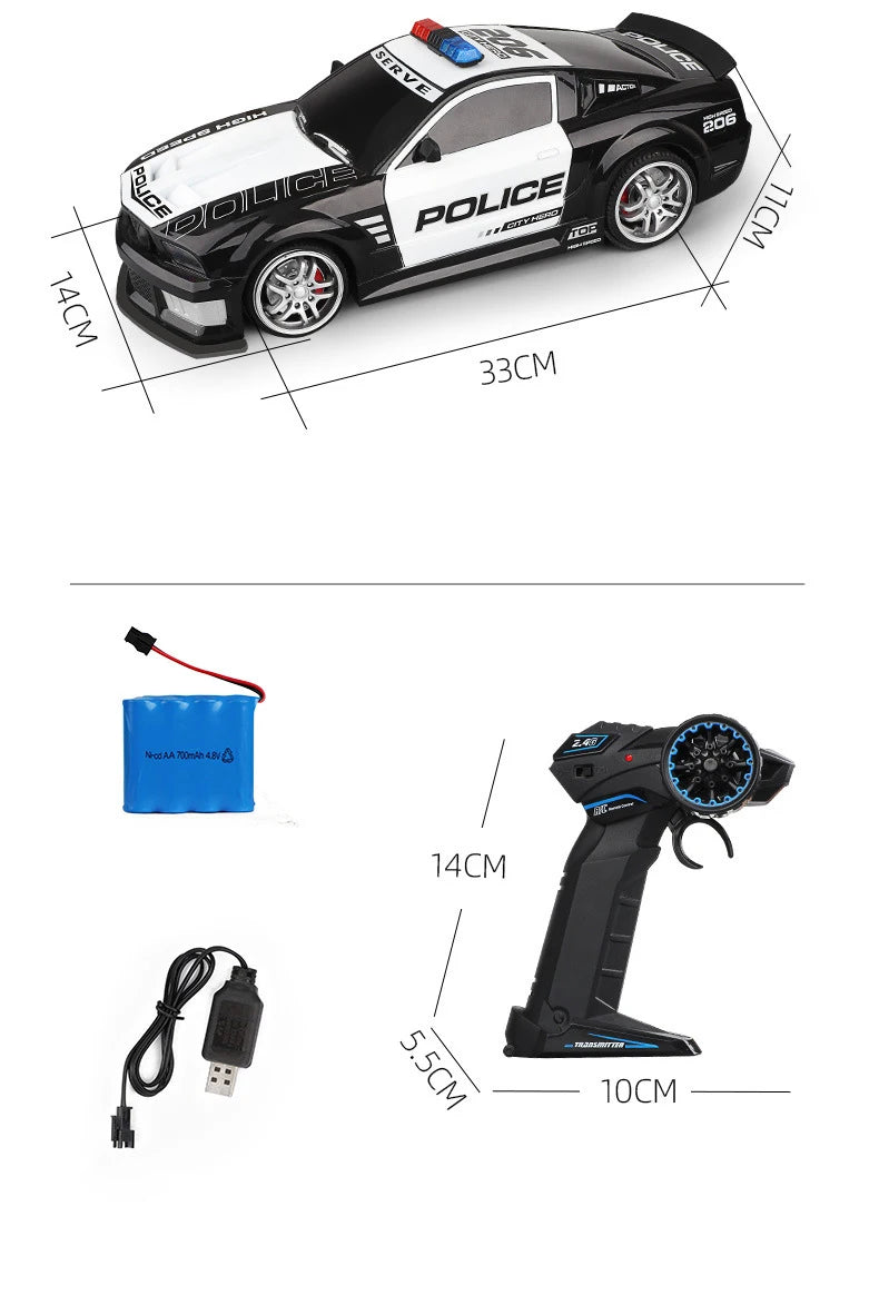 1/12 Rc Police Car Kids Toy 2.4G Remote Control Vehicle Simulation with Light Electric Radio Control Car Kids Gift Toys for Boys