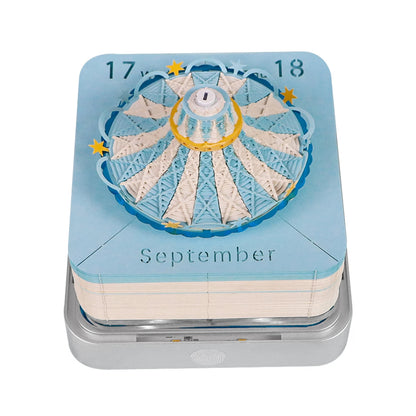 3D Calendar 2025 Memo Pad Omoshiroi Block Carousel Blue Notepad Artistic 3D Paper Art Sculpture Model Desk Ornaments Novel Gift