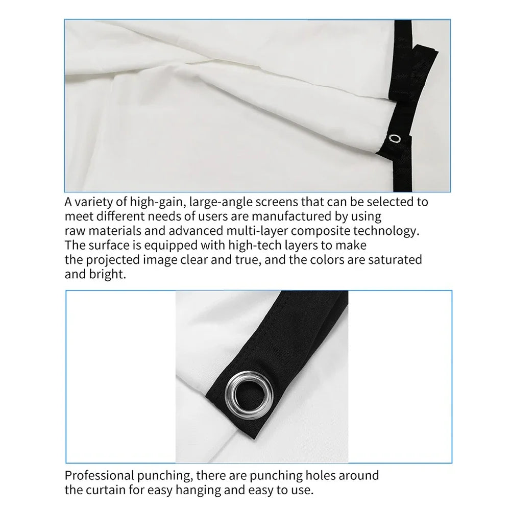 60-150 inch Portable Foldable Projector Screen High Density White No Creases Soft Projection Screen 16:9 for Home Indoor Outdoor