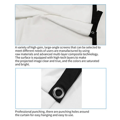 60-150 inch Portable Foldable Projector Screen High Density White No Creases Soft Projection Screen 16:9 for Home Indoor Outdoor