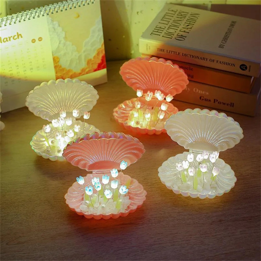 Tulip Seashell Nightlight DIY Tulip Night Light Cute Handmade Tulip Flower DIY Bedside Lamp for Birthday Christmas Gift Romantic