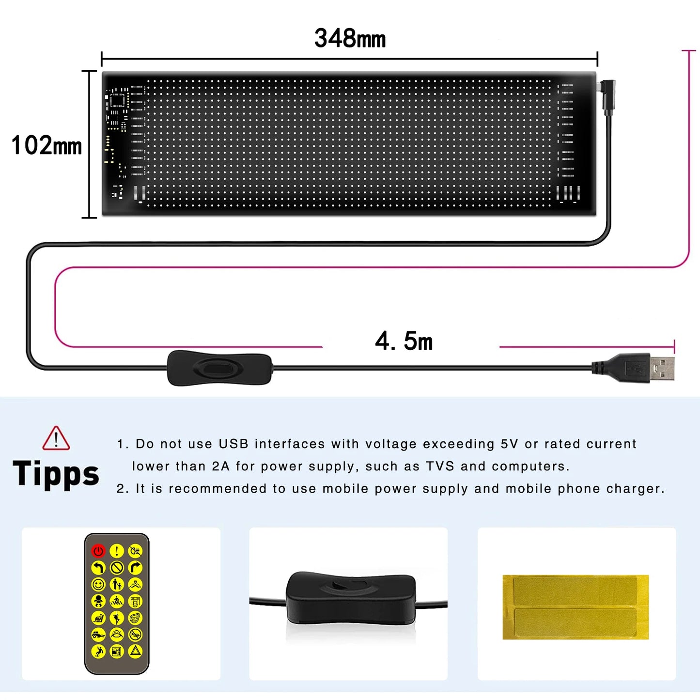 5V USB LED Matrix Pixel Panel Light Bluetooth App Control Scrolling Advertising LED Car Sign Animation Programmable For Car Shop