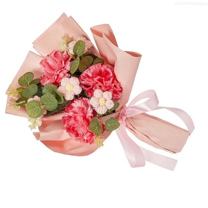 Artificial Flower Bouquets for Valentines Day, Mother Day, Crochet Flower Bouquets with Bear for Graduation Ceremony F0T4