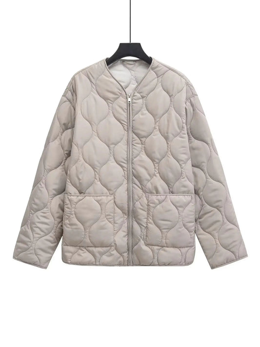 XNWMNZ 2024 Veste matelassée mode femme automne/hiver femme rétro col rond manches longues fermeture éclair manteau matelassé femme polyvalent