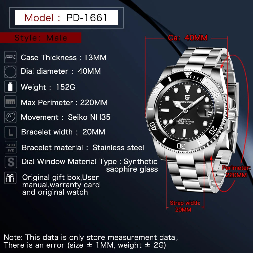 Pagani Design 2024 New NH35 Luxury Men's Automatic Mechanical Watch Top of the line Sapphire Stainless Steel Waterproof Sport 10