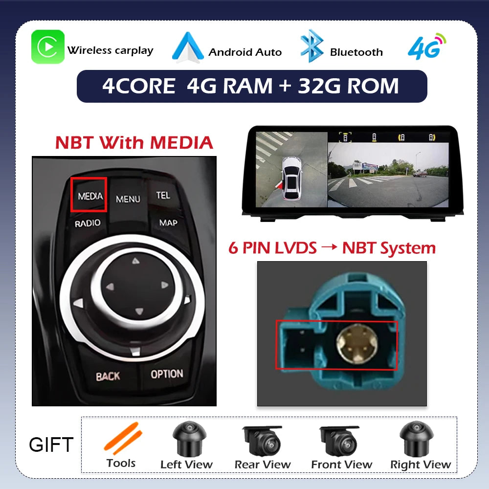 Android 14 Wireless CarPlay For BMW 5 Series F10 F11 2011 - 2017 CIC NBT System Car Radio Multimedia Video Player Navigation GPS