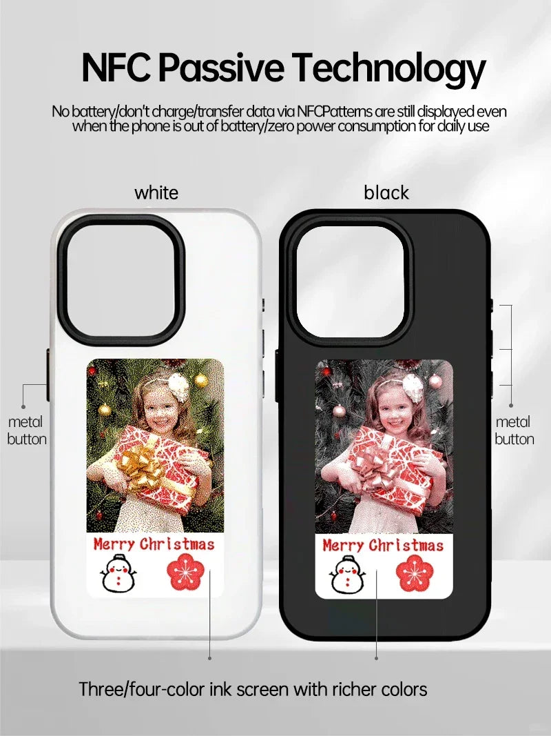 Smart NFC Phone Case For iPhone 15 13 14 Pro Max E-ink Screen Display Refresh Photos Via APP Anime Characters Couple Phone Cover