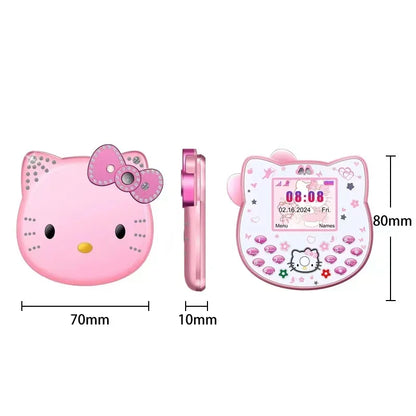 2024Hot Sanrio Hello Kitty Kawaii Mini Flip Phone I68 Girl Mobile Phone Student Anime Phone Music Mobile Phone Kid Birthday Gift