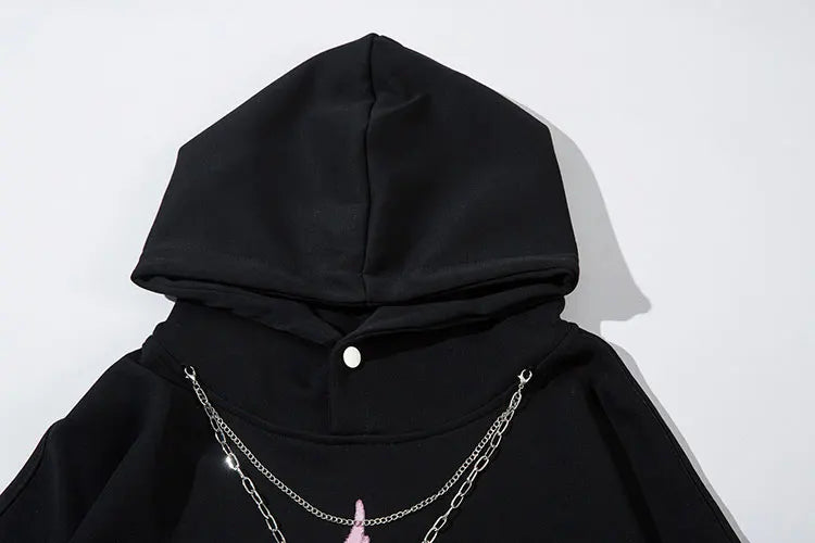 Oversized Hoodie Grunge Vintage Star Graphic Printed Hooded Sweatshirt with Chain Hip Hop Punk Gothic Baggy Pullover Streetwear