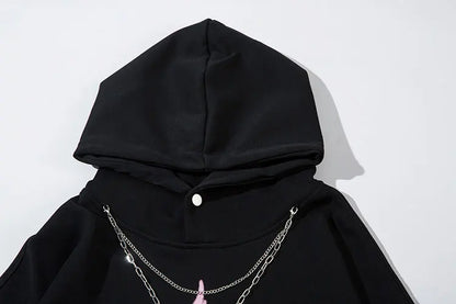 Oversized Hoodie Grunge Vintage Star Graphic Printed Hooded Sweatshirt with Chain Hip Hop Punk Gothic Baggy Pullover Streetwear