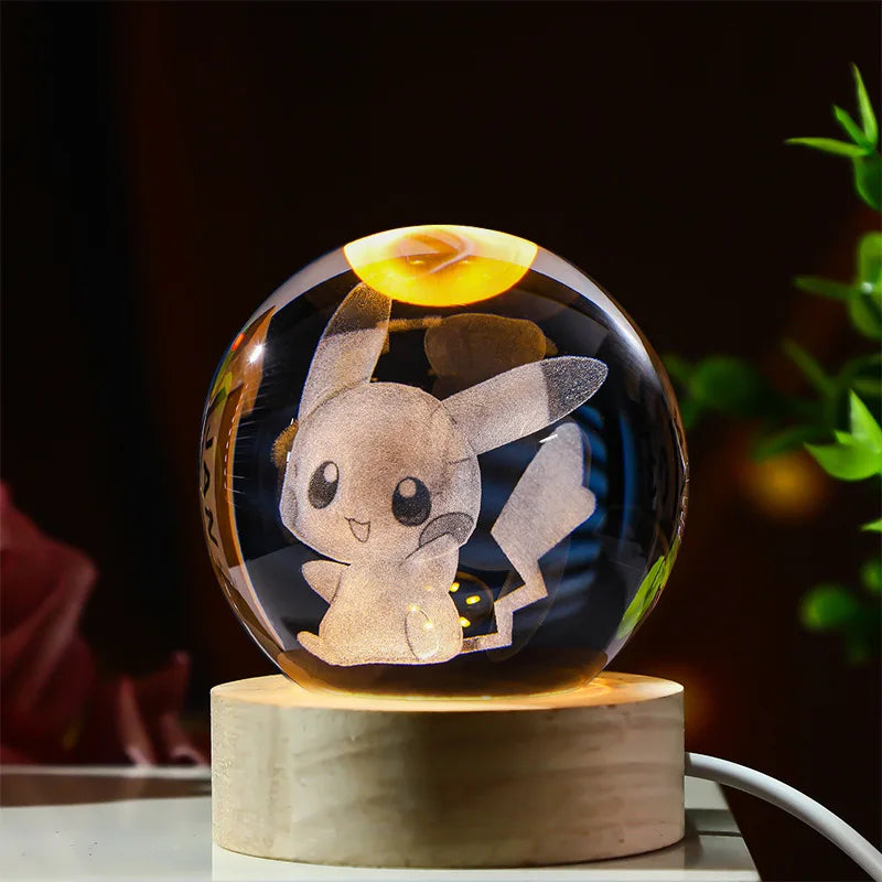 6cm 3d Crystal Ball Led Night Stitch Pikachu Doraemon A Dream Hellokitty Desktop Decoration Lamp Laser Carving Children Gifts