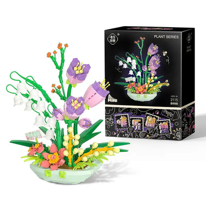 Self-assembling building blocks eternal life fragrant spring potted flower bouquet tide play girl series table decoration small