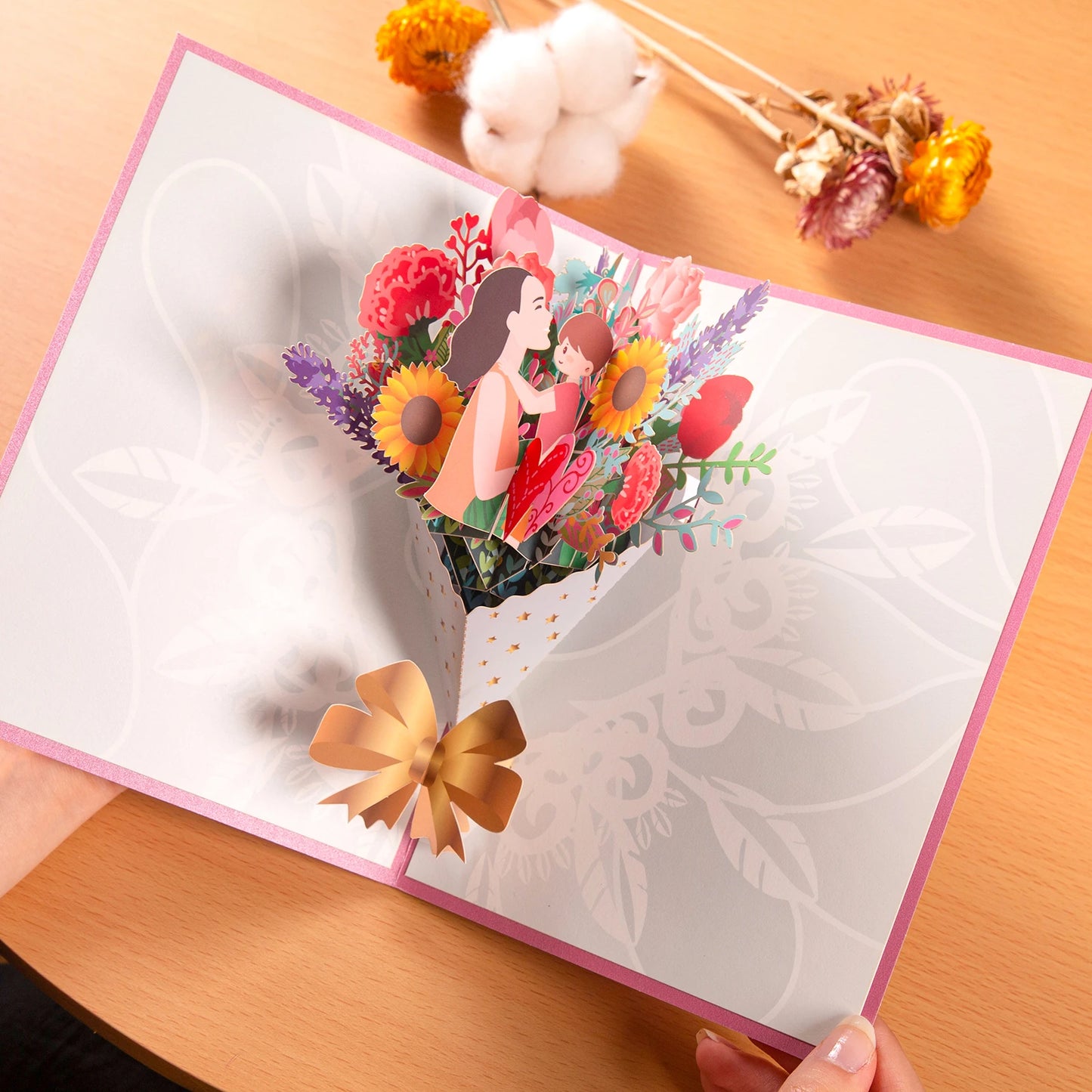 Tarjeta de felicitación emergente con flores en 3D para cumpleaños, día de la madre, día del padre, graduación, aniversario de bodas, mejórate pronto, simpatía