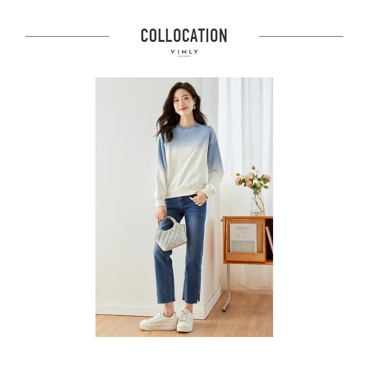 VIMLY Loose Gradient Sweatshirts for Women  Autumn Fashion Casual Round Neck Pullovers Long Sleeve Tops Female Clothes M2967
