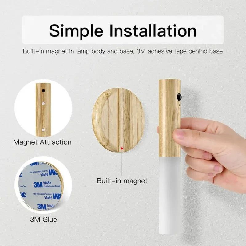 Smart Motion Sensor Night Light USB Rechargeable LED Wall Lamp Magnet Body Sensor Corridor Light Portable Stair Light