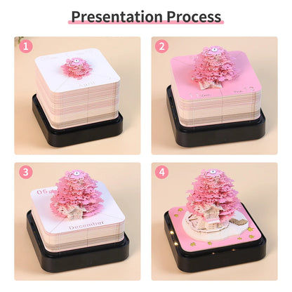 Omoshiroi Block 3D Notepad 2024 Calendar 3D Sakura Tree House Memo Pad Cute Block Notes 3D Sticky Notes Christmas New Years Gift