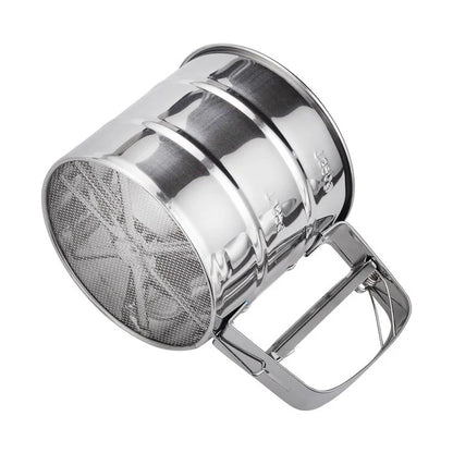 Stainless Steel Flour Sifter Powder Sieve Handheld Flour Sifter Powder Sieve Cup Double-Layer Hand Filter Powder Sieve Hand-Cran