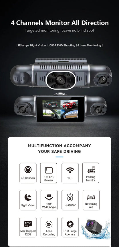 4Camera Car DVR 4*1080P 360 Degrees Video Recorder WIFI APP Dash Cam Front right left Rear View camera 24h Parking Monitor Gift