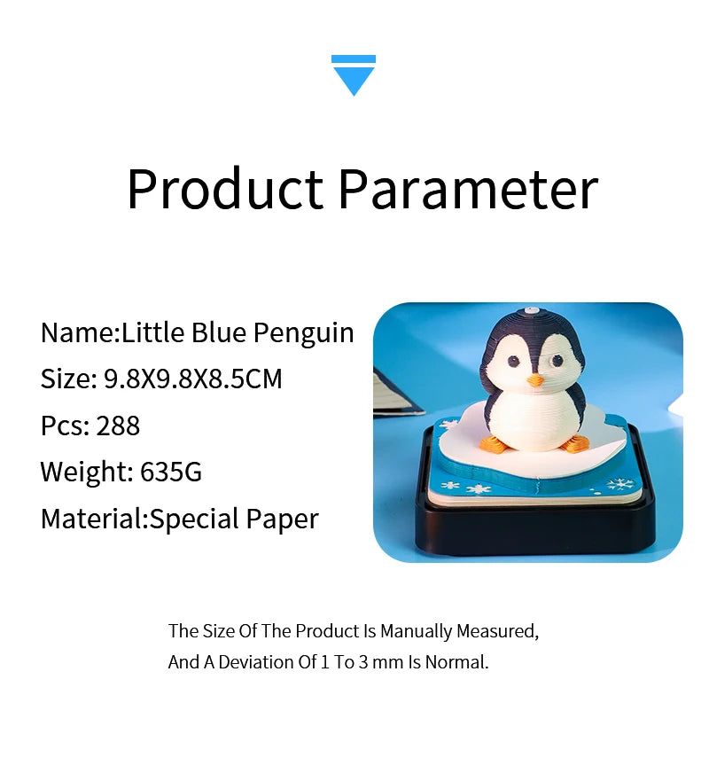 Omoshiroi Block 3D Memo Pad Calendar 2025 Cute Penguin 3D Paper Carved Sticky Notes Miniature Items Office Accessories Love Gift