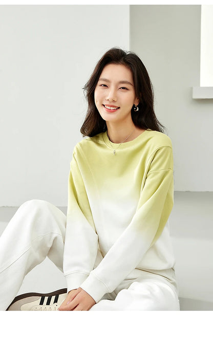VIMLY Loose Gradient Sweatshirts for Women  Autumn Fashion Casual Round Neck Pullovers Long Sleeve Tops Female Clothes M2967