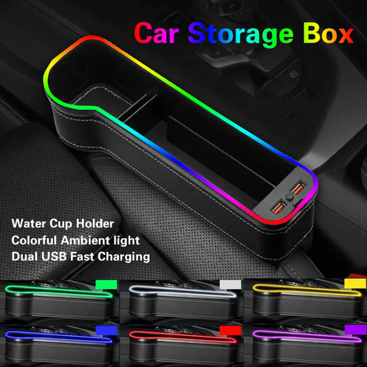 Car Gap Storage Box New RGB with USB Smart Fast Charging Car Seat Seam Storage Sandwich Storage Box Charger Universal Model
